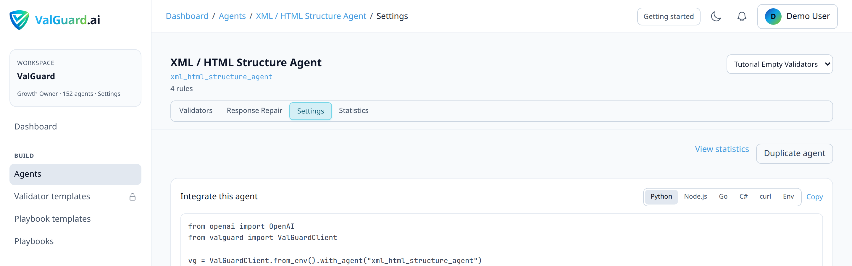 Agent Settings page with a 'Monthly budget (USD)' field visible