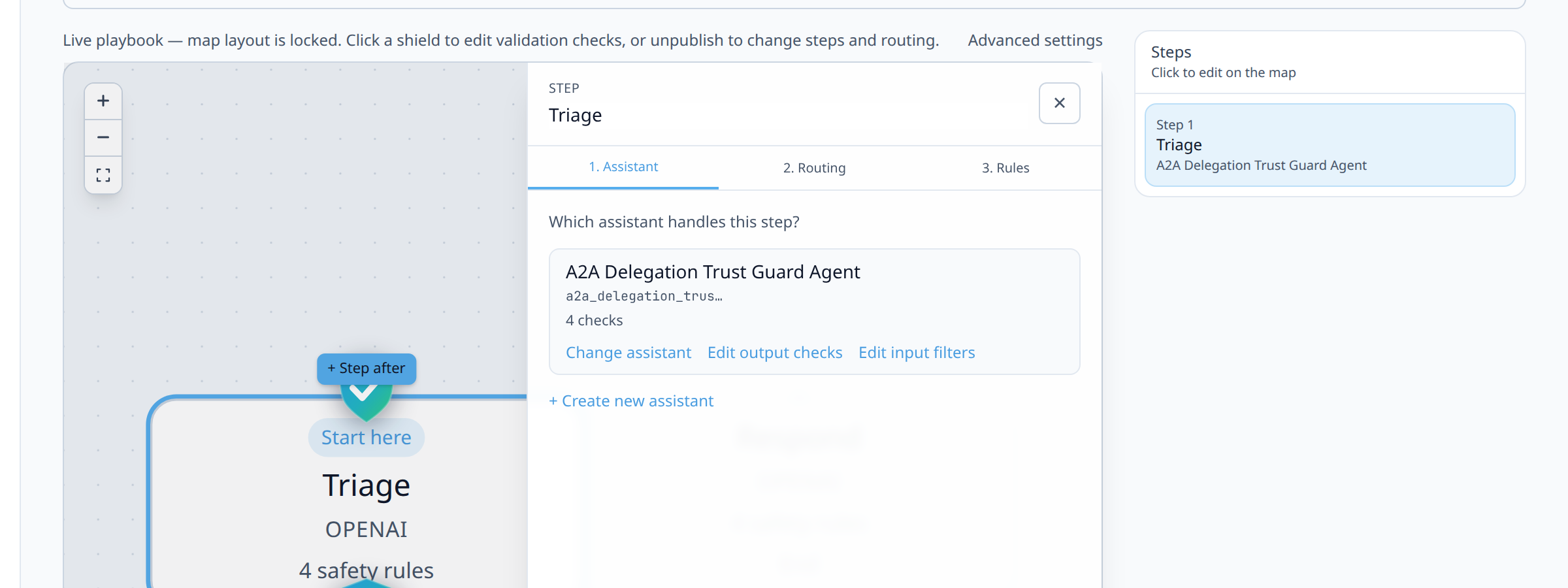Step settings panel for 'extract' with 'Input mode' dropdown set to 'Pass through'