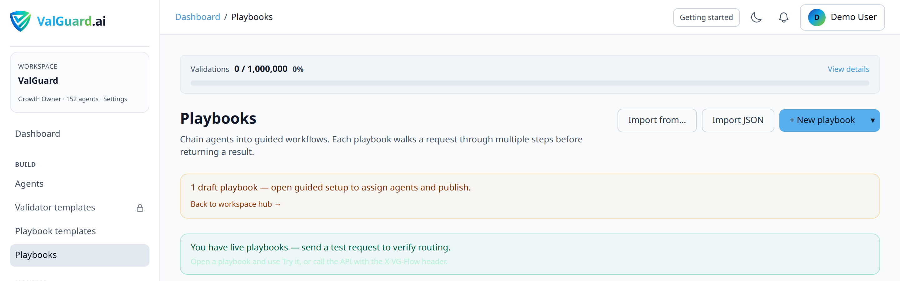 Dashboard sidebar with Playbooks under the Build section