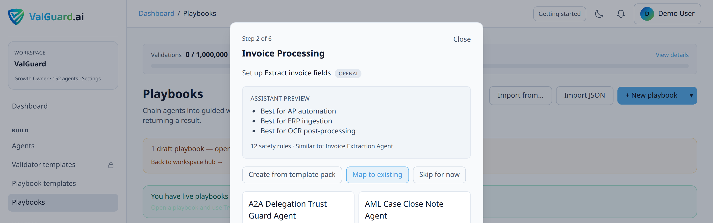 Template wizard agent mapping for the extract_invoice step