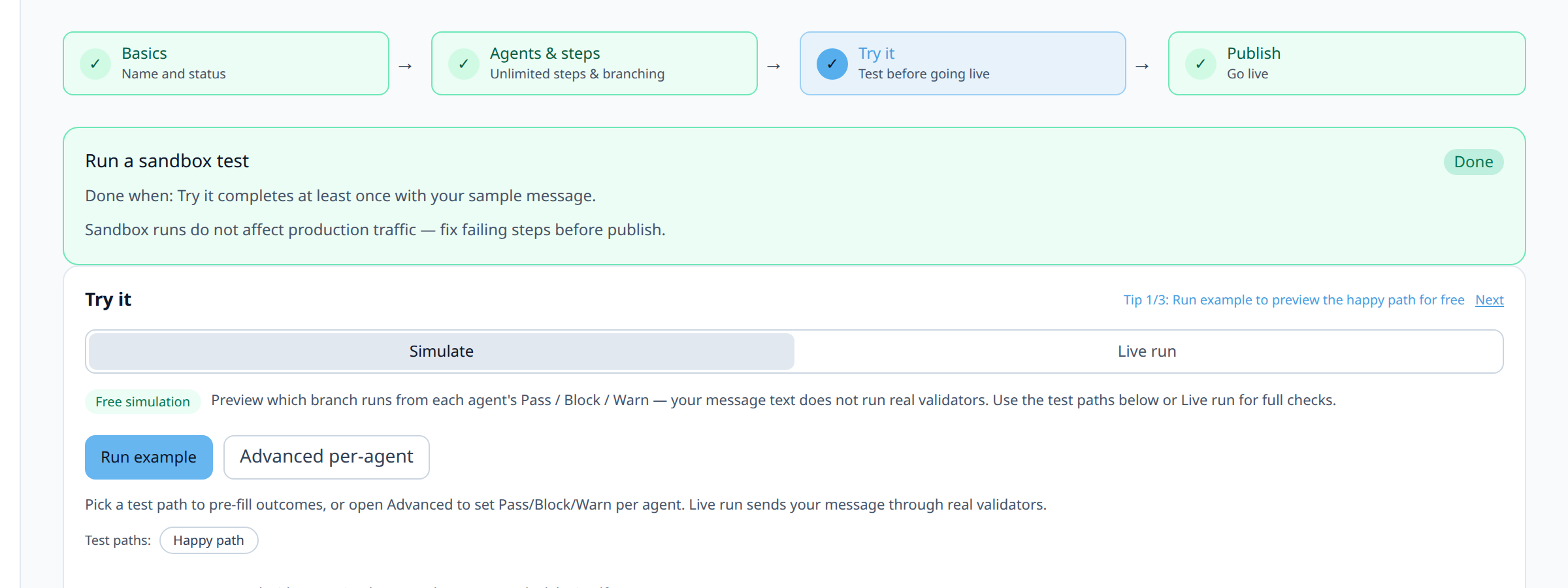 Try it Simulate tab with execution timeline