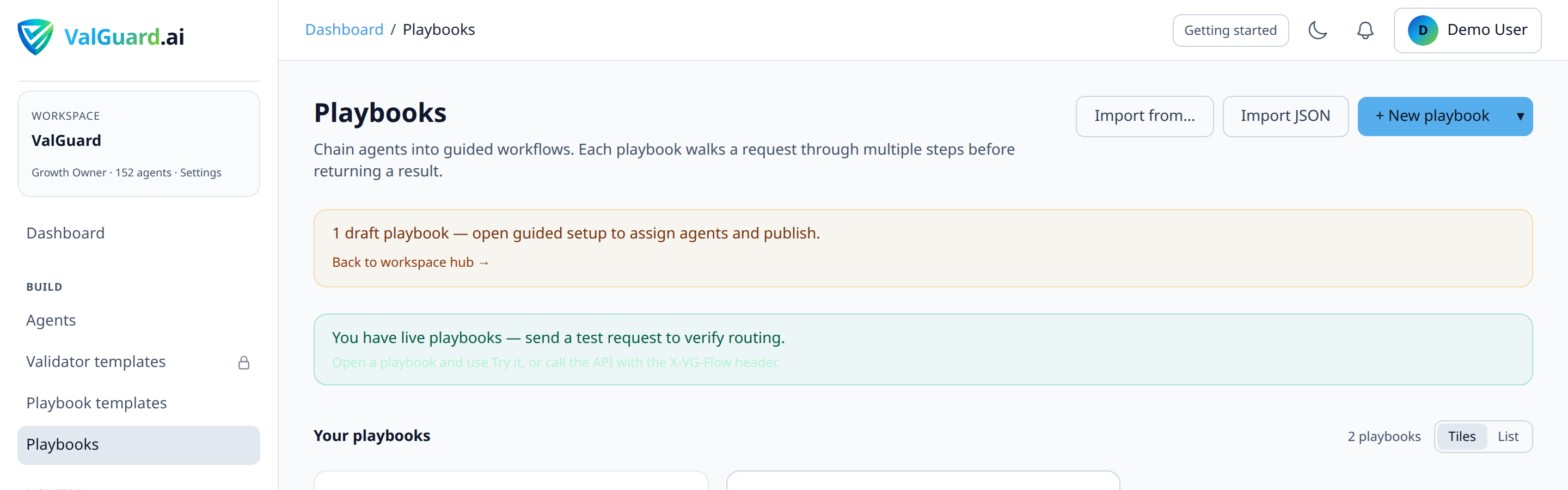 Playbook analytics panel showing 'Runs: 1,204 (7d)', 'Success rate: 94.2%', and a recent activity sparkline