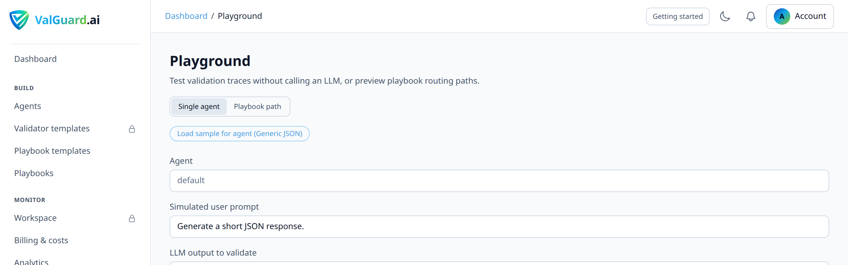 Playground test showing a deliberately wrong answer failing rag_source_match