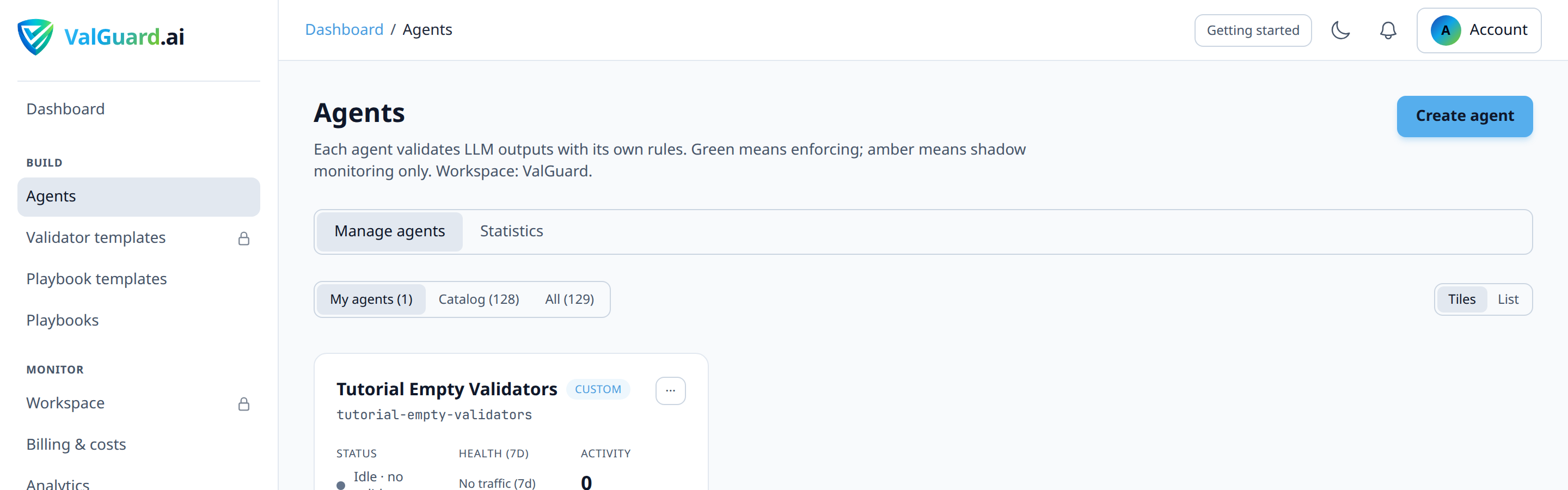 Dashboard → Agents → list with selected high-traffic agent