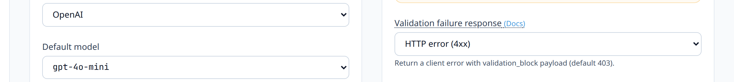 Agent Settings → Shadow mode toggle switched to Off, with a confirmation dialog 'This agent will now block or re-ask on rule failures'
