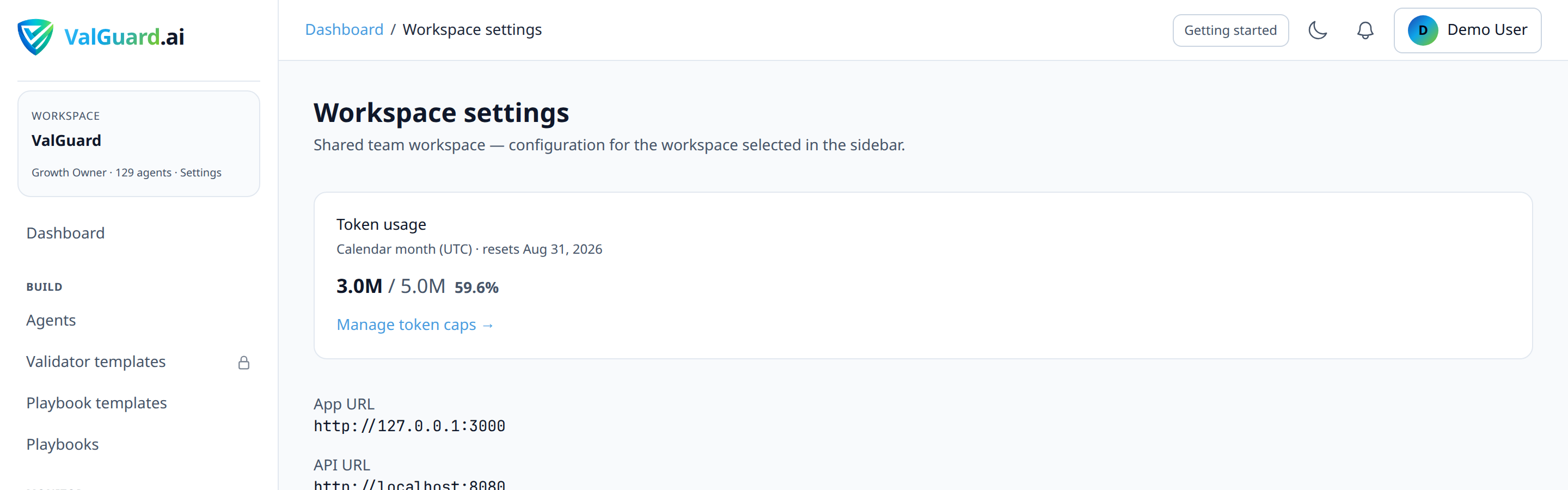 Settings page 'Validation webhooks' section, showing the webhook URL input and 'Save webhook URL' button