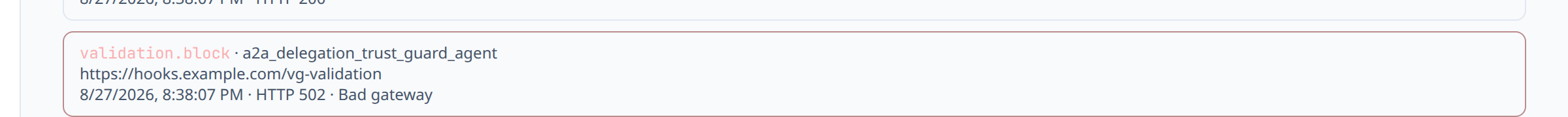 Recent deliveries list showing one failed attempt with no follow-up retry entry